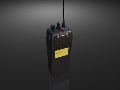 Sleek Black Motorola Walkie Talkie Device With Antenna And Yellow Label 3d model