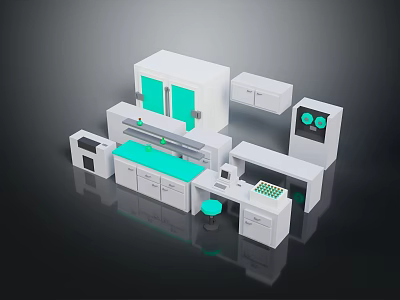 Modern Kitchen Furniture With Green Countertop Island And White Storage Cabinets 3d model