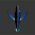 Blue Fish With Yellow And Green Stripes Black Head And Blue Tail On Gray Background