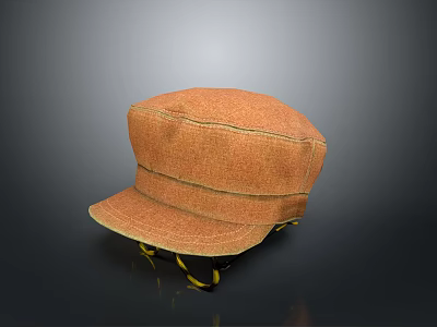 Orange Linen Flat Brim Hat With Double Stitch Detail Casual Fashion Accessory 3d model