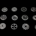Various Metal Gears With Different Designs On Black Background 3d model