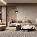 Modern Living Room Interior Design With Sofa Pillows Marble Coffee Table Rug And Floor Lamp