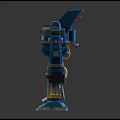 Two Blue Mechanical Robot Characters Standing With Detailed Armor And Weapon Parts