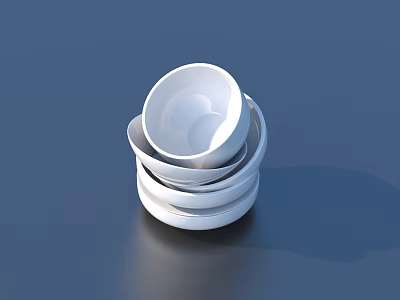 Elegant White Dinnerware Set With Stacked Bowls And Plates On Dark Surface 3d model