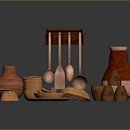 Ceramic Wooden and Copper Household Items with Pots Bowls Spoons Plates and Containers