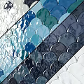 Multicolored Fish Scale Shaped Tiles With Blue Green Gray And White Hues