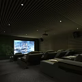 Modern Cinema Interior With Comfortable Reclining Seats And Large Projection Screen 3d model