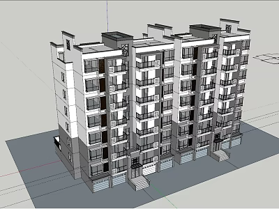 Multi Story Residential Building Exterior With Balconies And Units 3d model