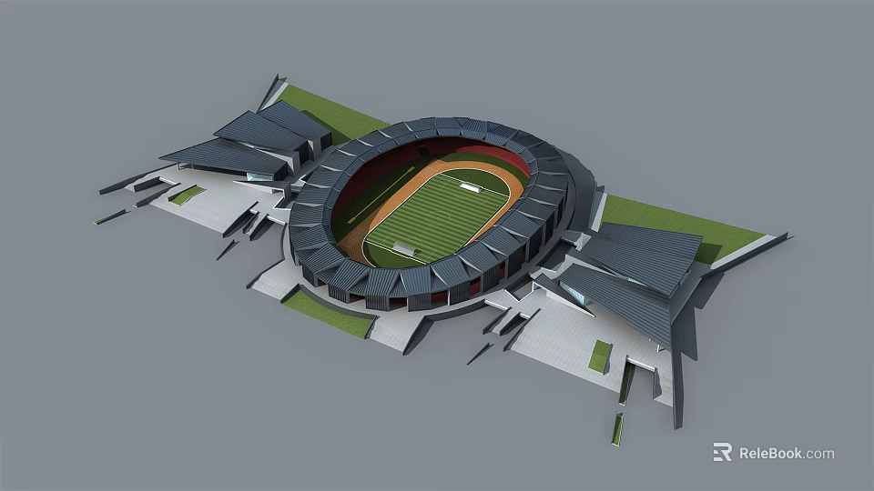 Modern Stadium Design With Circular Structure Grass Field And Surrounding Roofs 3d model