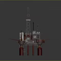 Offshore Oil Drilling Platform With Tall Drilling Tower Red Pillars And Deck Equipment