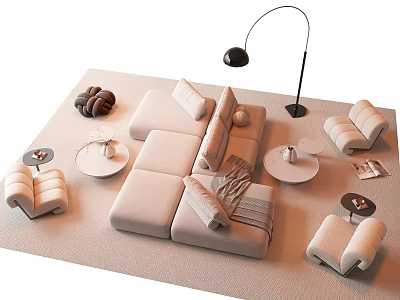 Modern Living Room Interior With Sofa Floor Lamp Coffee Tables And Accent Chairs 3d model
