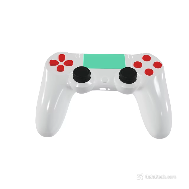 White Game Controller With Red Buttons Green Panel And Black Thumbsticks 3d model 