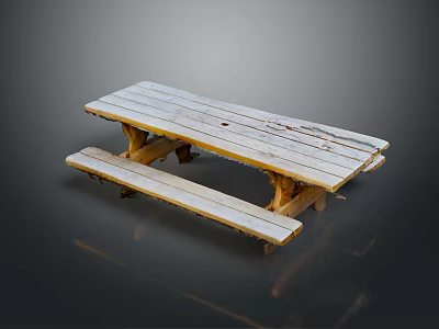 Rustic Wooden Outdoor Table With Attached Benches And Natural Wood Grain 3d model
