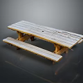 Rustic Wooden Outdoor Table With Attached Benches And Natural Wood Grain