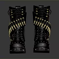 Black Lace Up Military Style Boots With Bullet Belt Decorations And Thick Soles