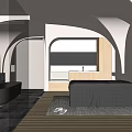 Modern SPA Sauna Interior Design With Massage Bed Bathtub Arched Structures And Soft Lighting 3d model