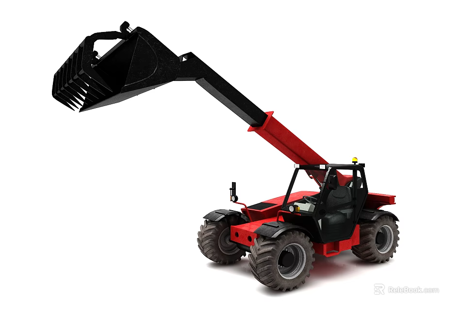 Industrial Equipment Red Heavy Duty Telehandler with Extendable Boom and Front Bucket for Construction Use 3d model 