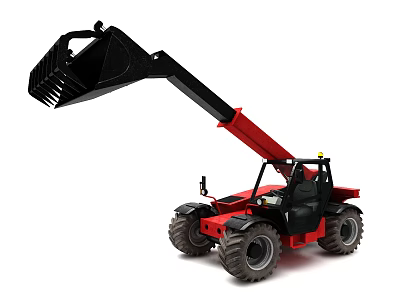 Industrial Equipment Red Heavy Duty Telehandler with Extendable Boom and Front Bucket for Construction Use 3d model