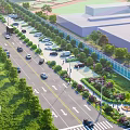 Urban Road Landscape With Vehicles Greenery Trees Sidewalks And Buildings