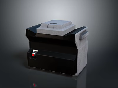 Modern Black And Gray Computer Case With Top Cover Side Handle And Red Button 3d model
