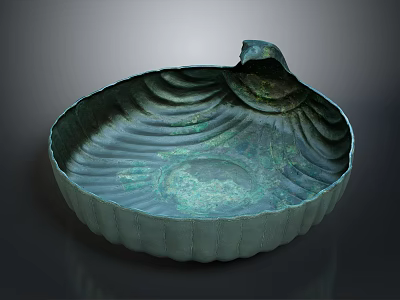 Green Bronze Commercial Serving Dish With Wavy Patterns Petal Edge And Central Indentation 3d model
