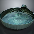 Green Bronze Commercial Serving Dish With Wavy Patterns Petal Edge And Central Indentation