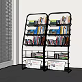 Modern Black Metal Bookcases With Multiple Shelves And Colorful Books In Bright Room