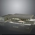 Modern Building Architectural Model With Flat Roof Glass Windows And Concrete Support Structures