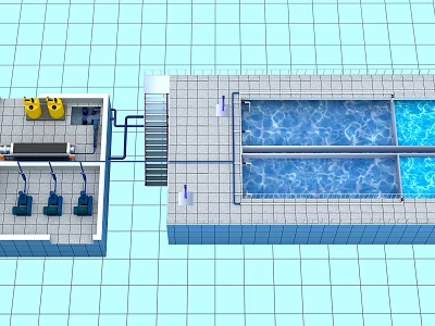 Industrial Equipment For Water Treatment With Yellow Tanks Piping System And Blue Water Processing Tank 3d model