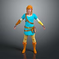 Game Character With Orange Hair Blue Tunic Yellow Sleeves Brown Belt And Orange Boots