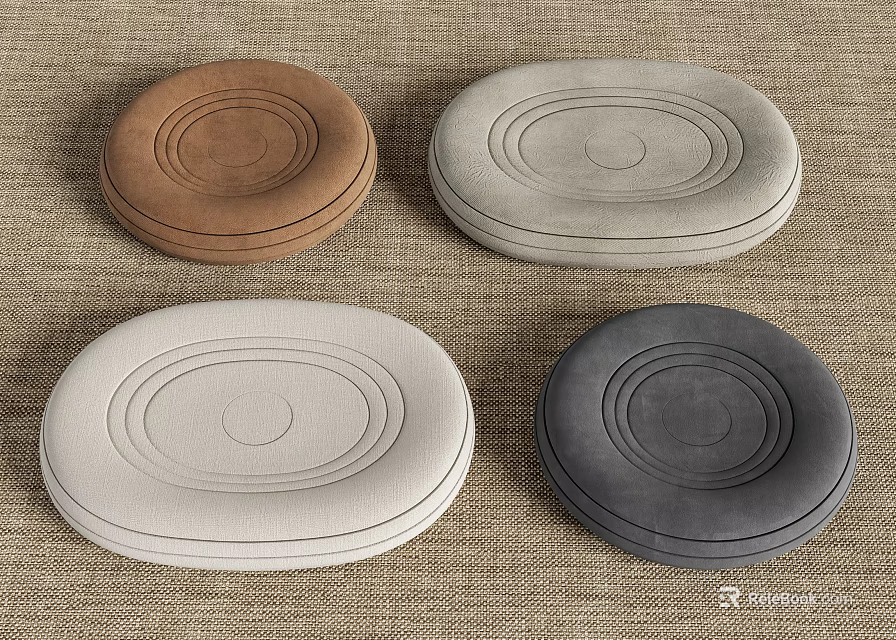 Household Cushions In Various Colors With Round And Oval Shapes On Linen Textured Background 3d model 