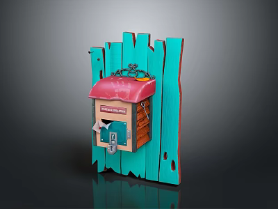Decorative Small Storage Box With Teal Wooden Fence Pink Roof And Vintage Vine Decor 3d model
