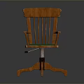 Classic Wooden Single Chair With Green Cushion Armrests And Swivel Base