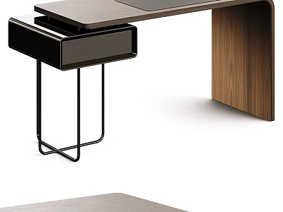 Modern Home Office Desk With Wooden Top And Black Metal Legs Storage Drawer 3d model