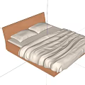 Double Bed With Wooden Headboard Two Pillows White Sheets And Blanket