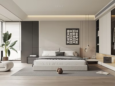 Modern Light Luxury Soft Upholstered Double Bed In Bright Cozy Minimalist Elegant Bedroom Interior Design 3d model