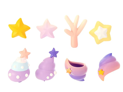 Colorful Aquatic Animals Decorative Pieces With Starfish Coral And Shell Elements 3d model