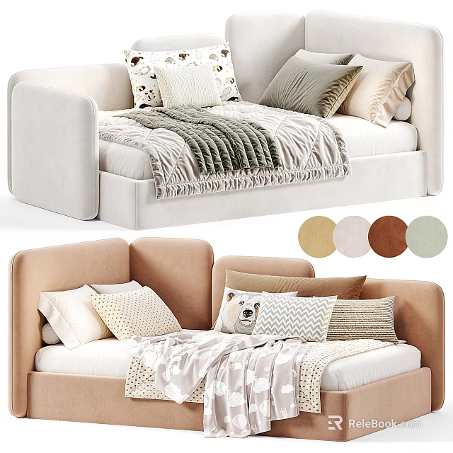 Modern Single Bed With Soft Pillows Cozy Blankets And Multiple Color Options 3d model