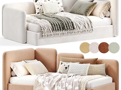 Modern Single Bed With Soft Pillows Cozy Blankets And Multiple Color Options 3d model
