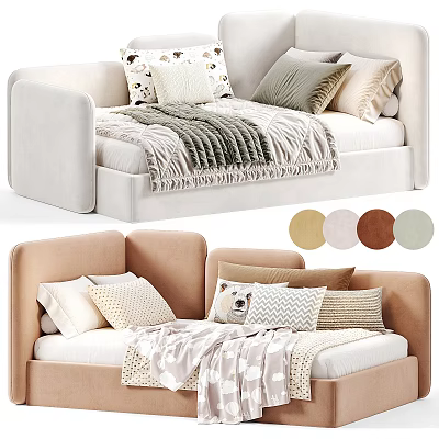 Modern Single Bed With Soft Pillows Cozy Blankets And Multiple Color Options 3d model