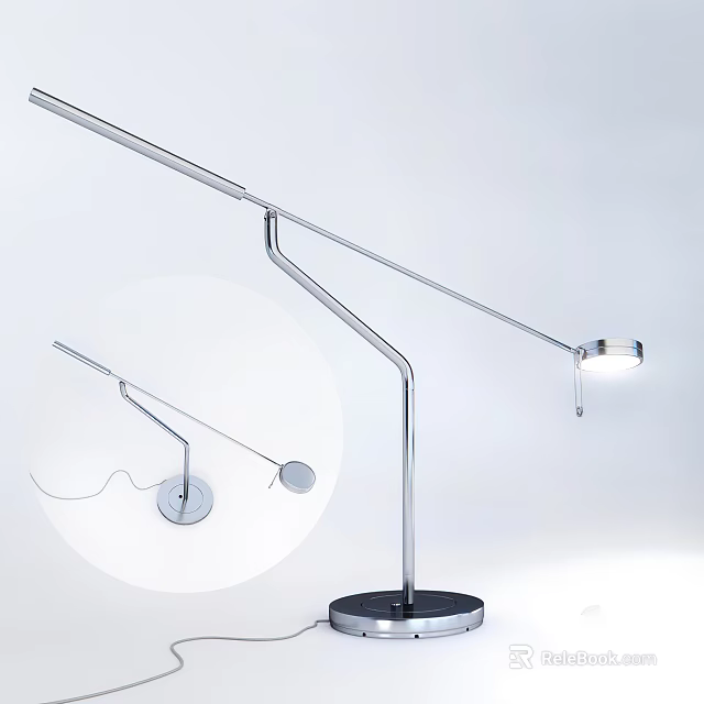 Modern Floor Lamp with Adjustable Chrome Arm Round Light Head and Black Base 3d model 