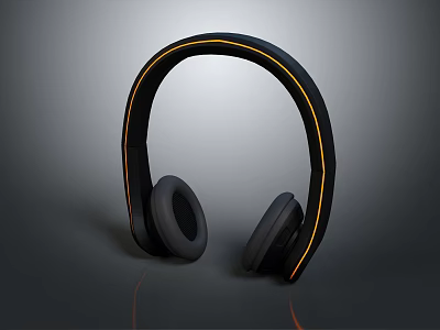 Modern Over Ear Headphones Featuring Black Body And Yellow Accent Stripes Design 3d model