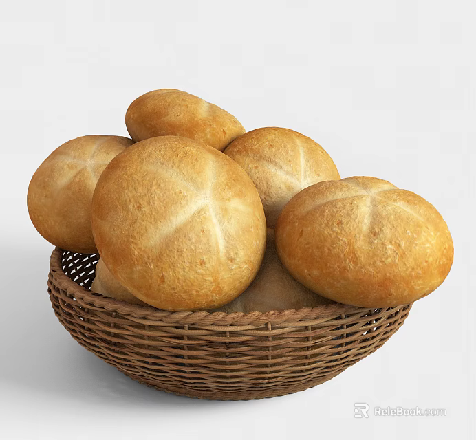Freshly Baked Bread Loaves in a Wicker Basket for Daily Meals and Snacks 3d model 