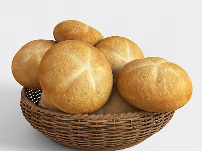 Freshly Baked Bread Loaves in a Wicker Basket for Daily Meals and Snacks 3d model