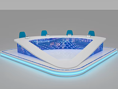 Modern Office Desk With Blue Wave Pattern Surface LED Lighting Base And Four Blue Chairs 3d model