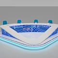 Modern Office Desk With Blue Wave Pattern Surface LED Lighting Base And Four Blue Chairs 3d model