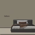 Stylish Single Bed With Black Headboard White Brown Pillows Brown Blanket Beige Wall Poliform Logo