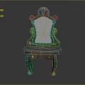 Green Leisure Chair With Mirror Back And Ornate Carvings For Home Decor