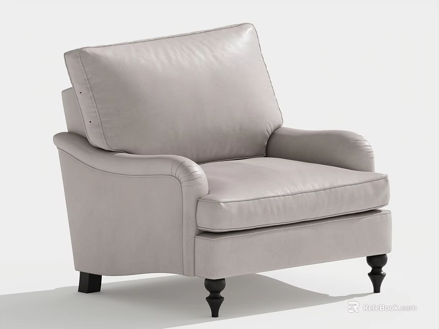 Modern Light Gray Leather Single Sofa With High Back Armrest And Black Legs 3d model