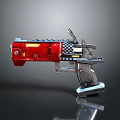 Futuristic Red Sci Fi Pistol With Metallic Structure Checkerboard Pattern And Yellow Details